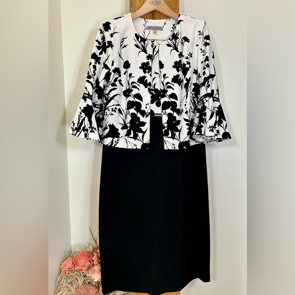 Danny & Nicole Black and White Floral Pencil Dress Suit - Picture 7 of 8